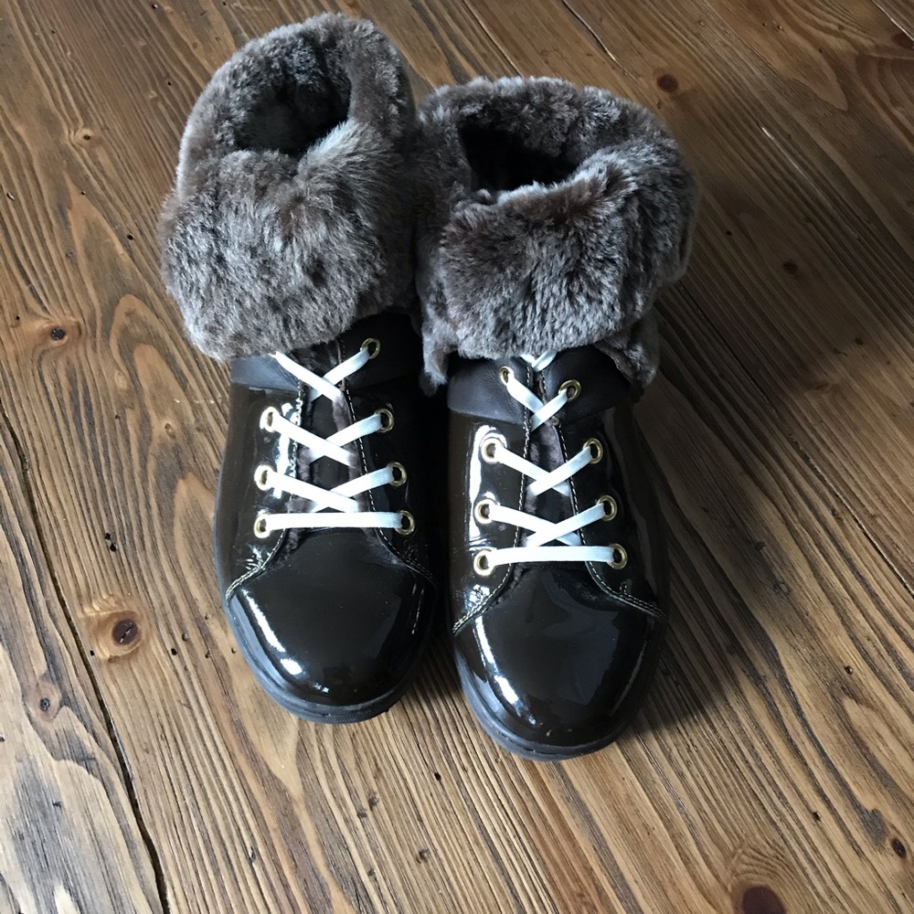 Patent Leather Faux Fir Sneakers